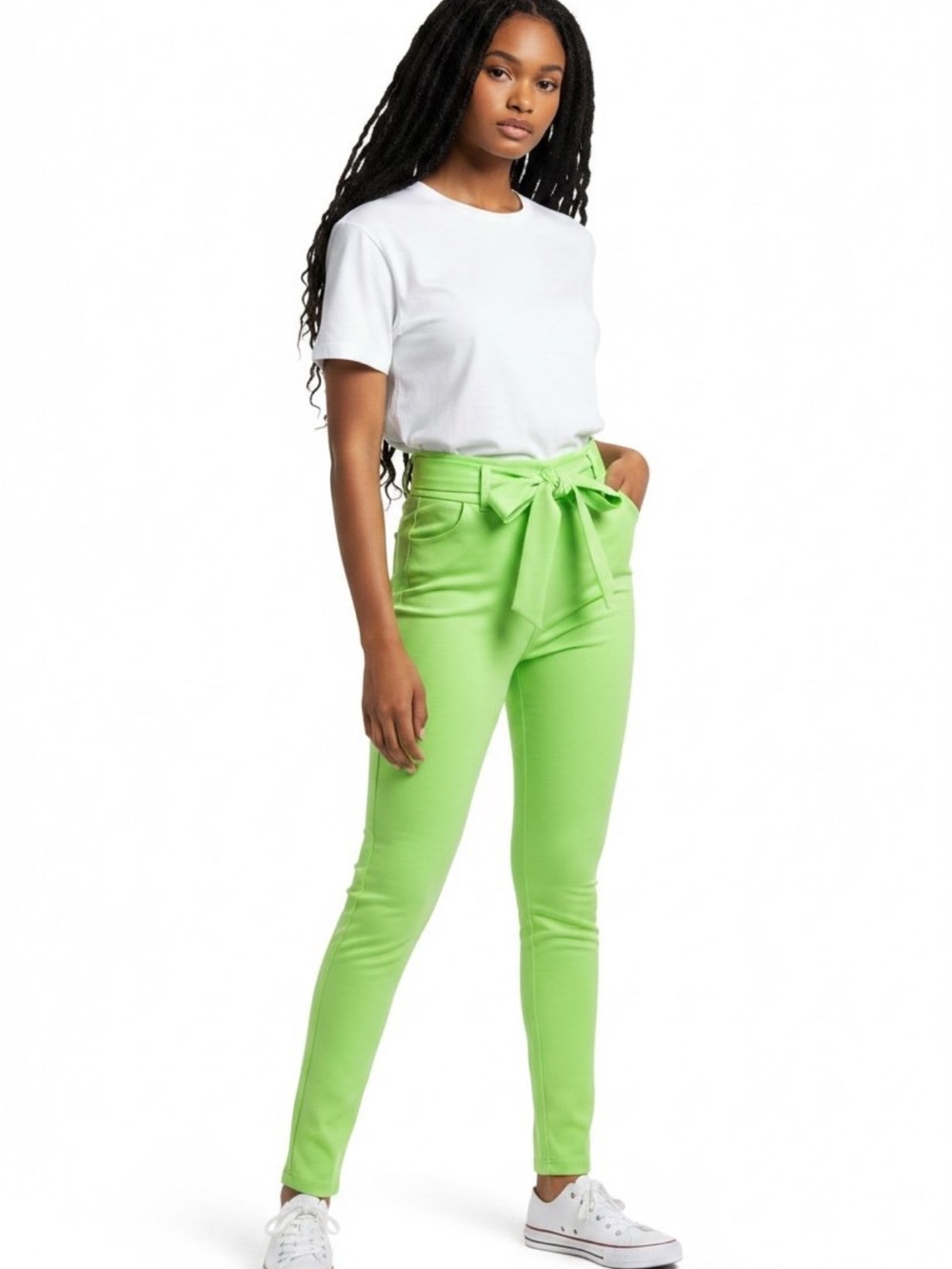 Women's Fashion Nova Knot Your Girl Pants In Bright LimeGreen Size Small